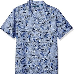 Perry Ellis Comic Print Chambray Shirt Button Down